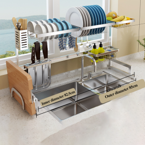 Over The Sink 85cm Stainless Steel Over the Sink Dish Drying Rack Dish Drainer Rack Kitchen Storage