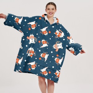 Christmas pattern oversized ultra soft fleece sherpa wearable custom print hoodie blanket