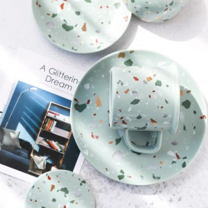 eco friendly modern luxury decal terrazzo matte restaurant wedding plates sets dinnerware set with custom logo
