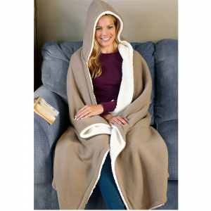 Custom Moving Sublimation Wearable Sleeves Women Oversized Fluffy Soft Sherpa Flannel Winter Travel Hoodie Blanket With Zipper