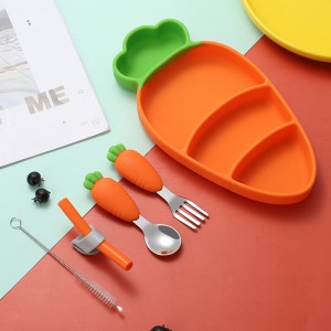 Friendly Cartoon Carrot Baby Suction Silicone Dinner Plate Dish Divided Plates Set Kids Baby Silicone Dinnerware Set