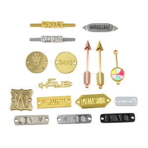 Custom Garment Label Name Brand Charm Plated Gold Engraved Logo Metal clothing labels gold Tag Accessories