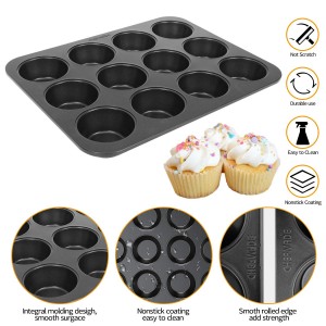 CHEFMADE Carbon Steel Bakeware 12 Cup Non-stick Round Cupcake Tray Mold Mini Muffin Pan For Oven Baking