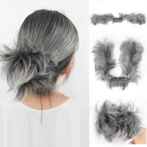 Synthetic wig piece high temperature silk feather shuttlecock bun clip shark clip short curly hair headgear