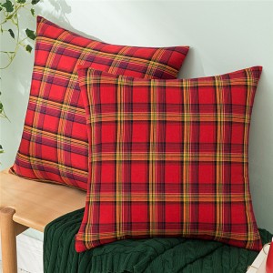 Sofa Christmas Red Plaid Polyester Cotton Pillowcase Modern Style Pillow Cushion Cover