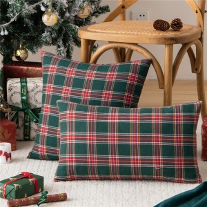 Sofa Christmas Red Plaid Polyester Cotton Pillowcase Modern Style Pillow Cushion Cover