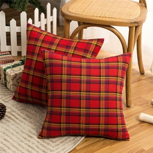 Sofa Christmas Red Plaid Polyester Cotton Pillowcase Modern Style Pillow Cushion Cover