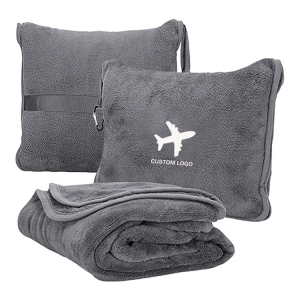 Embroidery custom logo travel soft flannel fleece travel blanket and pillow set airplane set