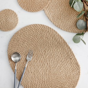 Rattan Cup Coasters Dining Table Mat Heat resistant Holder Hand Woven jute Flax oval Wicker Drink Coaster cotton linen Placemats