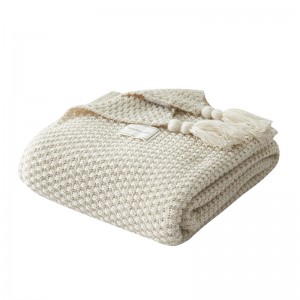 Knit Throw Blanket for Travel Picnic Beach Soft Chunky Cozy Fringed Warm Acrylic Waffle Weave Texture Decorative, 50x 60inch