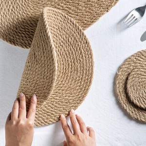 Rattan Cup Coasters Dining Table Mat Heat resistant Holder Hand Woven jute Flax oval Wicker Drink Coaster cotton linen Placemats